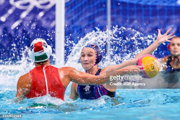 Rita Keszthelyi Nagy of Team Hungary, Elvina Karimova of Team ROC during the Tokyo 2020 Olympic Waterpolo Tournament Women's Bronze Medal match...