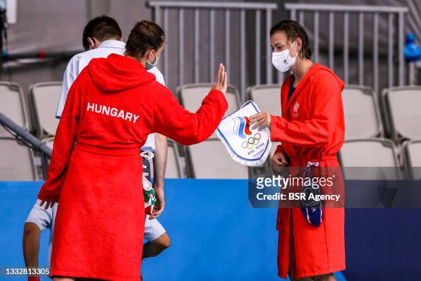 Rita Keszthelyi Nagy of Team Team Hungary did not accept the pennant of Russia Ekaterina Prokofyeva of Team ROC during the Tokyo 2020 Olympic...