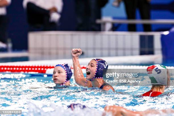 Ekaterina Prokofyeva of Team ROC during the Tokyo 2020 Olympic Waterpolo Tournament Women's Bronze Medal match between Team Hungary and Team ROC at...