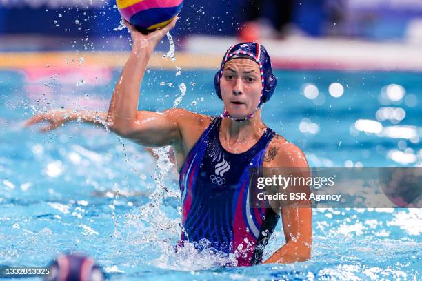 Ekaterina Prokofyeva of Team ROC during the Tokyo 2020 Olympic Waterpolo Tournament Women's Bronze Medal match between Team Hungary and Team ROC at...