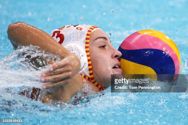 Anna Espar Llaquet of Team Spain presses forward during the Women's Gold Medal match between Spain and the United States on day fifteen of the Tokyo...