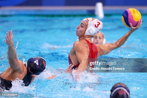 Anna Espar Llaquet of Team Spain on attack during the Women's Gold Medal match between Spain and the United States on day fifteen of the Tokyo 2020...