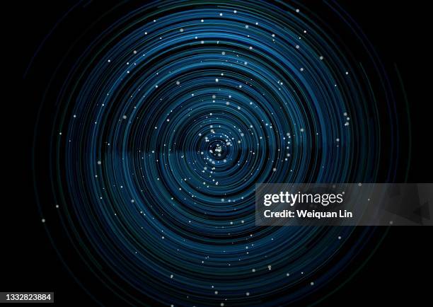 blue rotating lines and particles, directly above view - galaxy background imagens e fotografias de stock