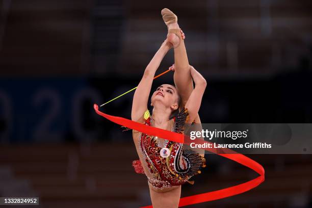 Arina Averina of Team ROC competes during the Individual All-Around Final on day fifteen of the Tokyo 2020 Olympic Games at Ariake Gymnastics Centre...