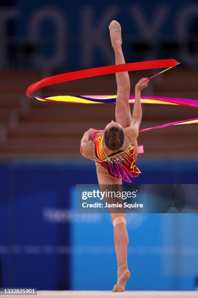 Anastasiia Salos of Team Belarus competes during the Individual All-Around Final on day fifteen of the Tokyo 2020 Olympic Games at Ariake Gymnastics...