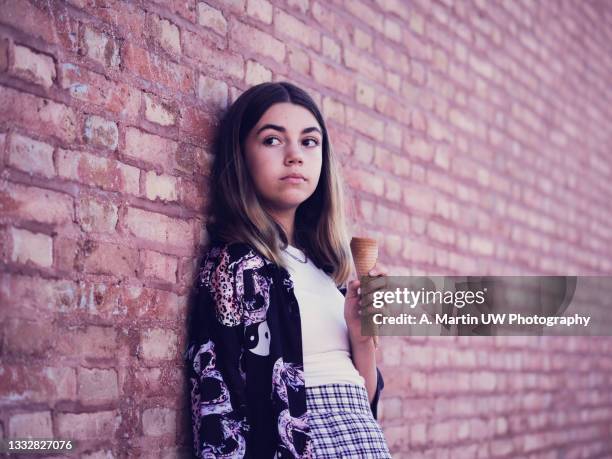 teen girl portrait - 12 year old in skirt stock pictures, royalty-free photos & images