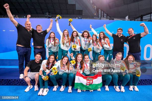 Team Hungary happy with their bronze medal, head coach Attila Biro of Hungary, assistant coach Laszio Toth of Hungary, assistant coach Bertalan...