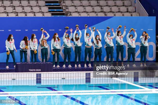 Team Hungary with Edina Gangl of Hungary, Dorottya Szilagyi of Hungary, Vanda Valyi of Hungary, Greta Gurisatti of Hungary, Gabriella Szucs of...