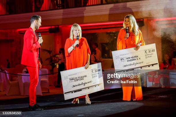 Marcel Remus, Patricia Riekel and TV host Frauke Ludowig during the Remus Charity Night on August 5, 2021 in Palma de Mallorca, Spain.