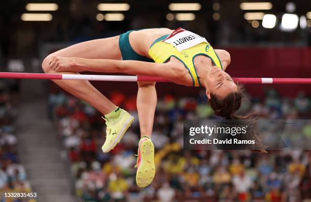 Nicola McDermott of Team Australia competes in the Women's High Jump Final on day fifteen of the Tokyo 2020 Olympic Games at Olympic Stadium on...