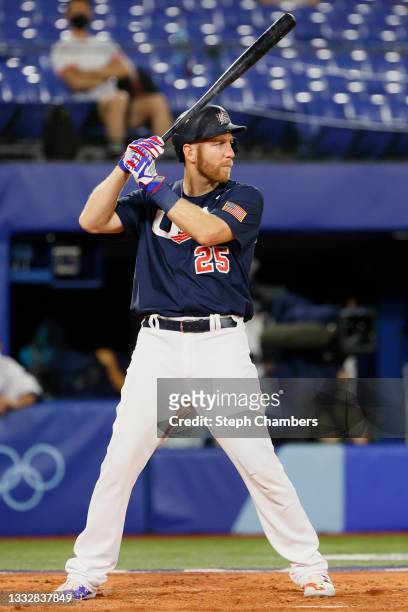 Infielder Todd Frazier of Team United States at bat in the fourth inning against Team Japan during the gold medal game between Team United States and...