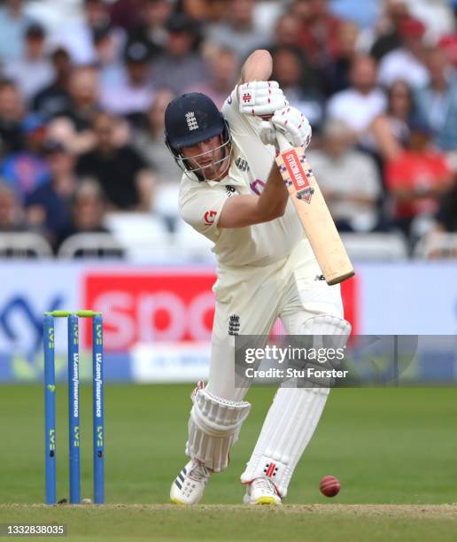 England batsman Dom Sibley in batting action during day four of the First Test Match between England nd India at Trent Bridge on August 07, 2021 in...