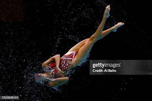 Team Canada compete in the Artistic Swimming Team Free Routine on day fifteen of the Tokyo 2020 Olympic Games at Tokyo Aquatics Centre on August 07,...