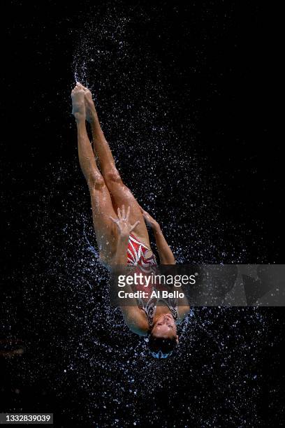 Team Canada compete in the Artistic Swimming Team Free Routine on day fifteen of the Tokyo 2020 Olympic Games at Tokyo Aquatics Centre on August 07,...