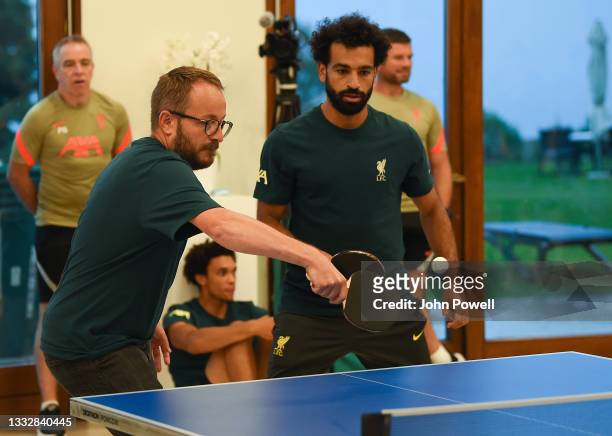 Matt McCann of Liverpool during a Table Tennis Tournament at Their Pre-Season Training Camp on August 06, 2021 in Evian-les-Bains, France.