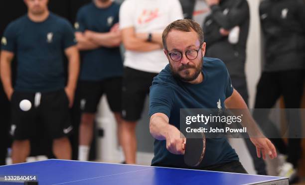 Matt McCann of Liverpool during a Table Tennis Tournament at Their Pre-Season Training Camp on August 06, 2021 in Evian-les-Bains, France.