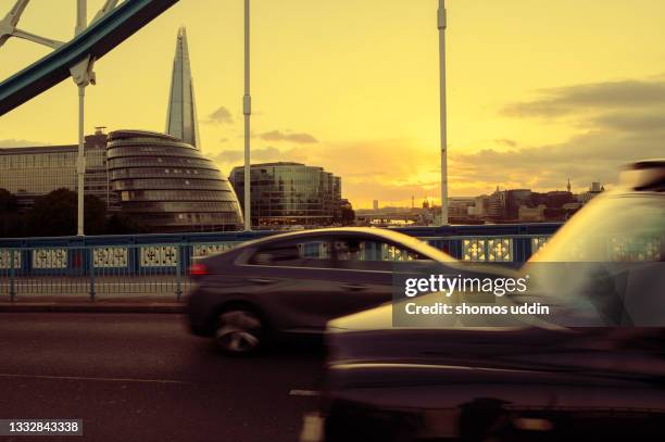 city road and london southwark skyline at sunset - central london traffic stock pictures, royalty-free photos & images