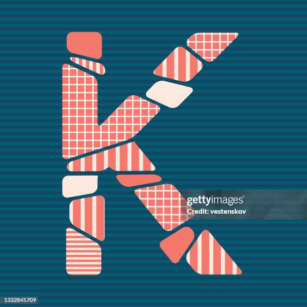 stockillustraties, clipart, cartoons en iconen met modern patterned cracked style alphabets vector illustration - letter k