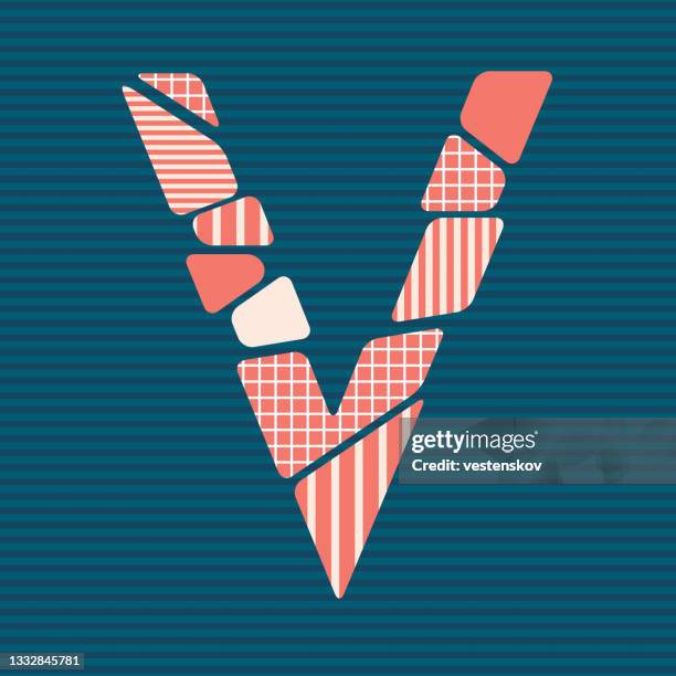 modern patterned cracked style alphabets vector illustration - letter v stock illustrations