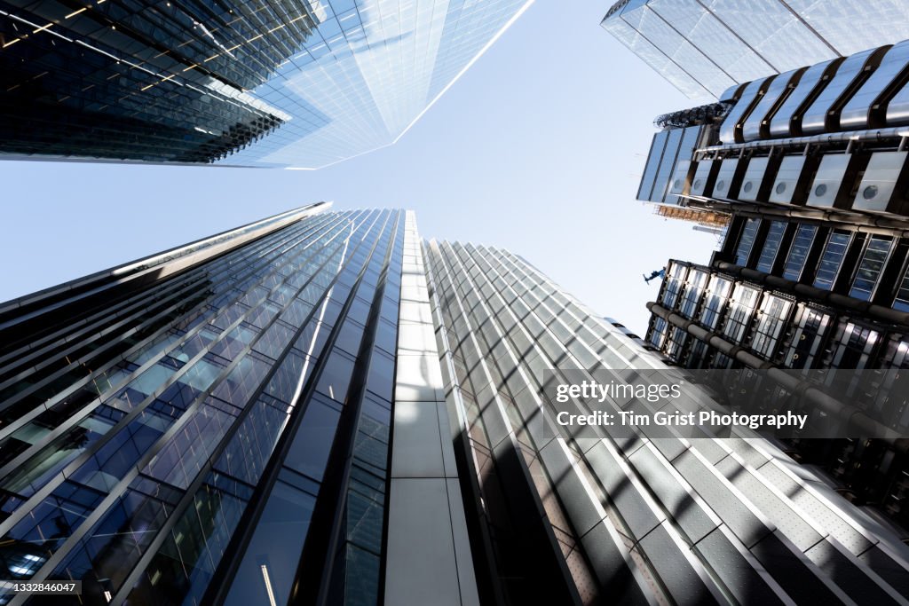 Directly Below Shot of Modern Skyscrapers