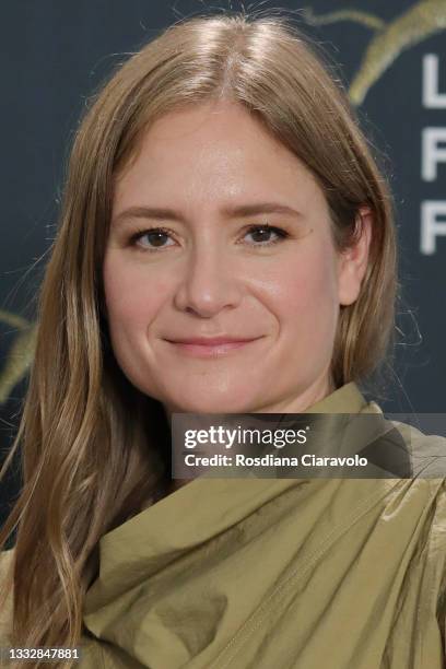 Julia Jentsch attends a photocall during the 74th Locarno Film Festival on August 07, 2021 in Locarno, Switzerland.