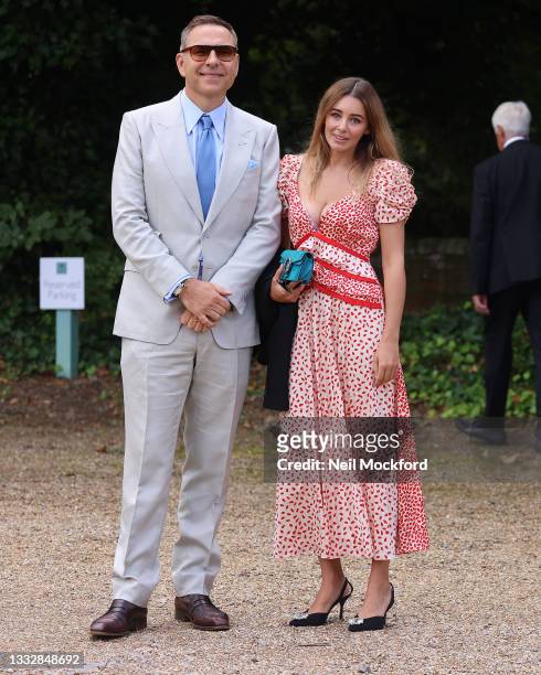 David Walliams and Keeley Hazel seen arriving at the wedding of Ant McPartlin and Anne-Marie Corbett at St Michael's Church in Heckfield on August...