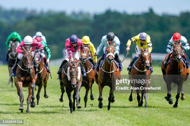 Nicola Currie riding Just Hubert win TheDubai Duty Free Shergar Cup Stayers during the Dubai Duty Free Shergar Cup meeting at Ascot Racecourse on...