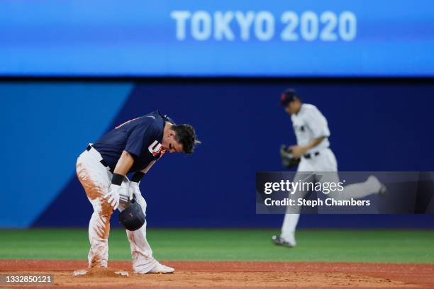 Designated hitter Tyler Austin of Team United States reacts on the second base after the eighth i during the gold medal game between Team United...