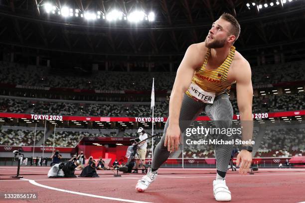 Johannes Vetter of Team Germany competes in the Men's Javelin Throw final on day fifteen of the Tokyo 2020 Olympic Games at Olympic Stadium on August...