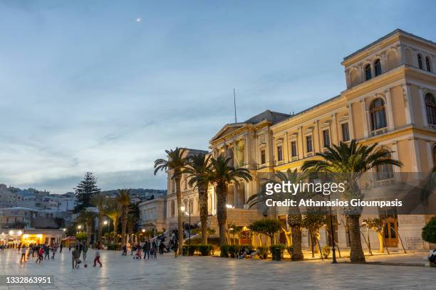 The City Hall of Syros at Miaoulis Square on April 15, 2021 in Syros, Greece.