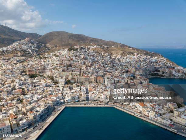 The capital of Syros island Ermoupoli on April 15, 2021 in Syros, Greece.
