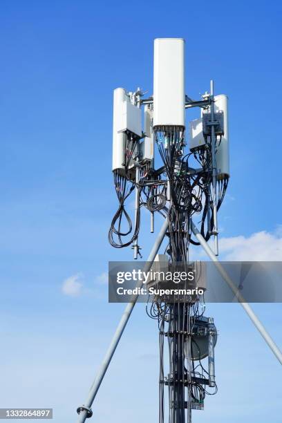 telecommunication tower of 4g and 5g cellular on sky background - antenna stock pictures, royalty-free photos & images