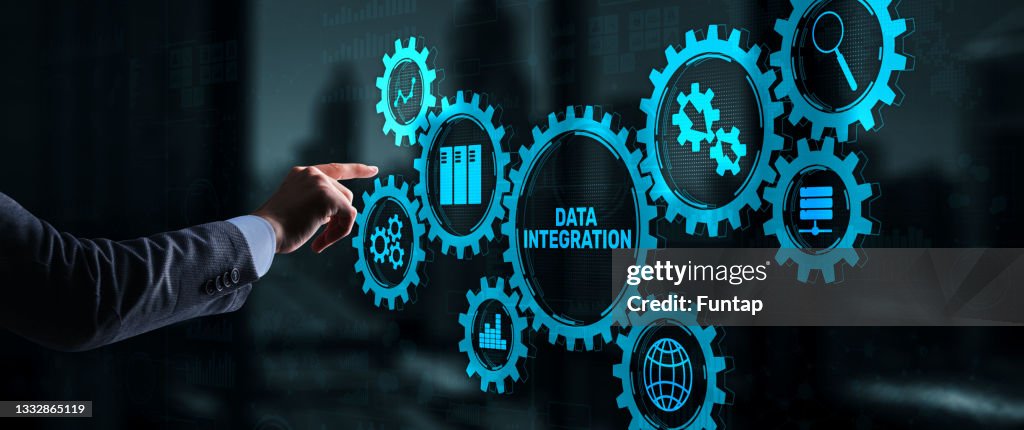 Business Technology Data integration concept on abstract background