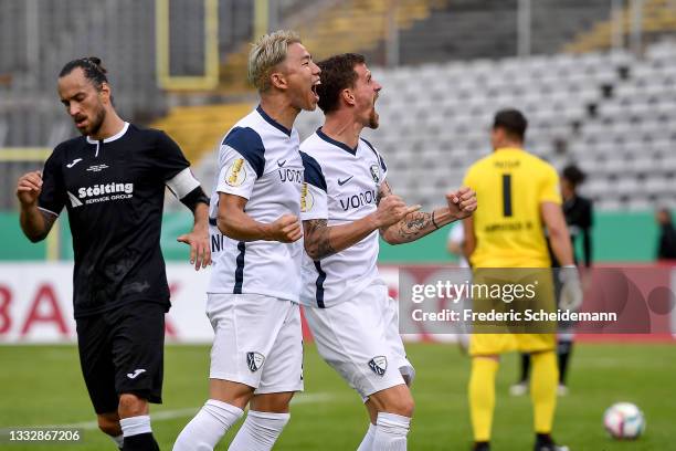 Bochum's Simon Zoller celebrates after scoring his teams first goal during the DFB Cup first round match between Wuppertaler SV and VfL Bochum on...