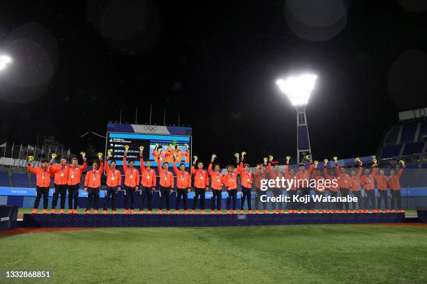 Xxx during the gold medal game between Team United States and Team Japan on day fifteen of the Tokyo 2020 Olympic Games at Yokohama Baseball Stadium...