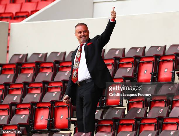 Thomas Sandgaard, owner of Charlton Athletic greets the fans prior to the Sky Bet League One match between Charlton Athletic and Sheffield Wednesday...