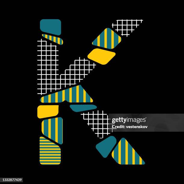 modern patterned cracked style alphabets vector illustration - abstract letter k stock illustrations