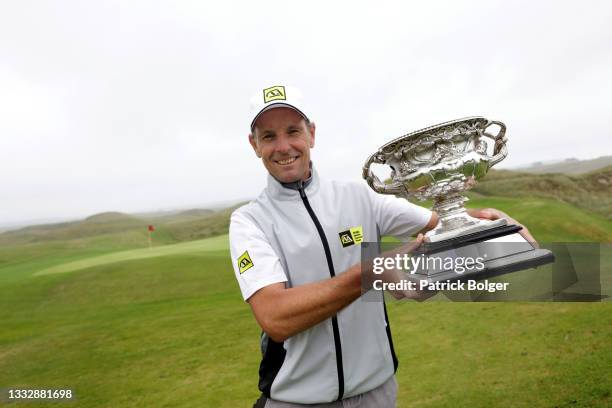 David Higgins from Waterville after victory in the Irish PGA Championship at Carne Golf Links on August 07, 2021 in Belmullet, Ireland.