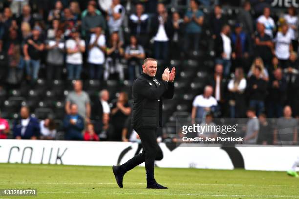 Wayne Rooney manager of Derby County seen following the Sky Bet Championship match between Derby County and Huddersfield Town at Pride Park Stadium...