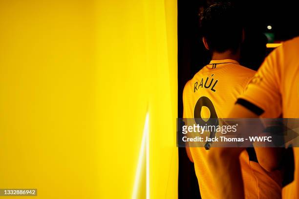 Raul Jimenez of Wolverhampton Wanderers waits to walk out of the tunnel ahead of the pre-season friendly match between Wolverhampton Wanderers and...