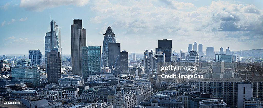 Panorama of financial district in London, England