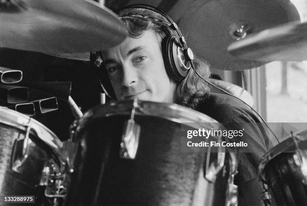 1st SEPTEMBER: Drummer Neil Peart from Canadian progressive rock band Rush recording their album 'Permanent Waves' at Le Studio, Morin Heights,...