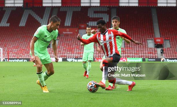 Nathan Tella of Southampton during the pre season friendly match between Southampton FC and Athletic Club at St Mary's Stadium on August 07, 2021 in...