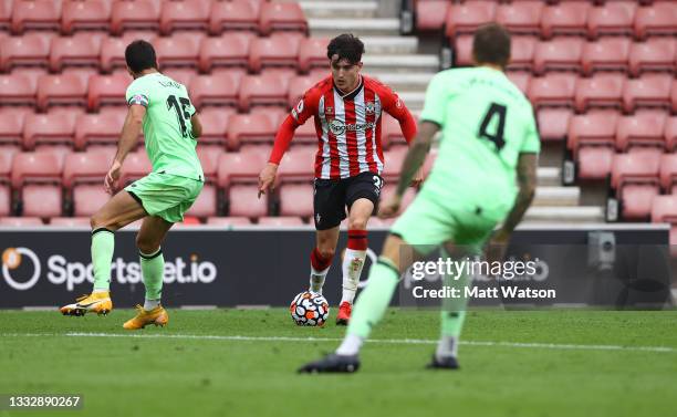 Tino Livramento of Southampton during the pre season friendly match between Southampton FC and Athletic Club at St Mary's Stadium on August 07, 2021...