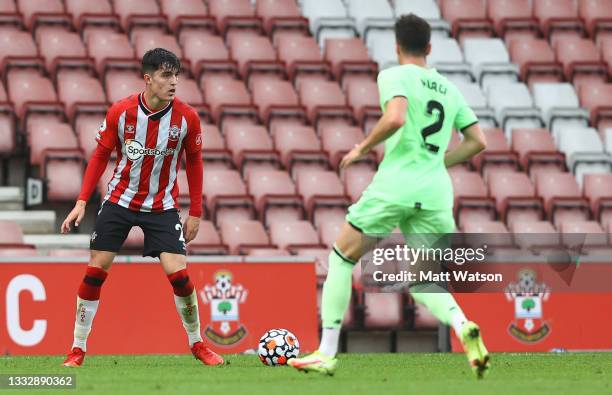 Tino Livramento of Southampton during the pre season friendly match between Southampton FC and Athletic Club at St Mary's Stadium on August 07, 2021...