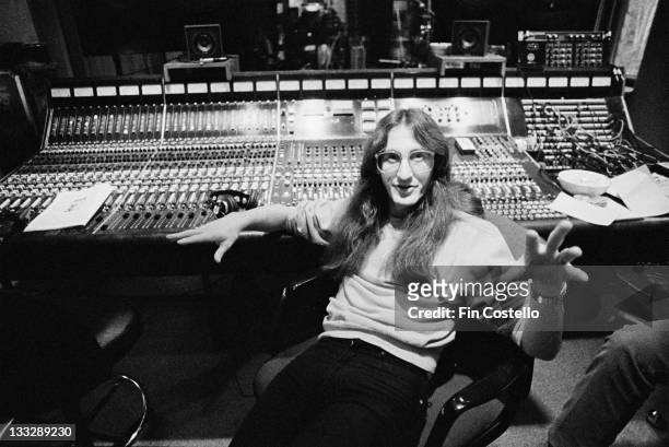 1st SEPTEMBER: Bass player Geddy Lee from Canadian progressive rock band Rush recording their album 'Permanent Waves' at Le Studio, Morin Heights,...