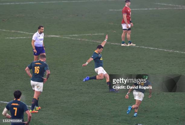 Morne Steyn of South Africa kicks the match winning penalty during the 3rd Test match between South Africa and British & Irish Lions at Cape Town...