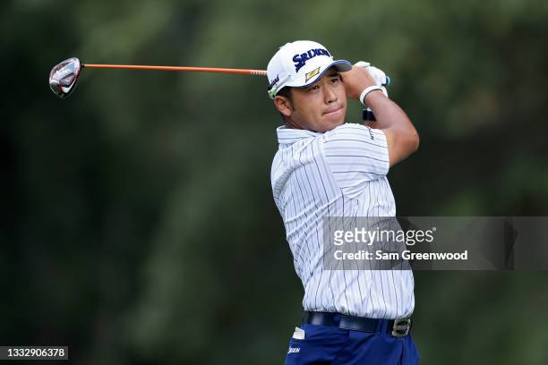 Hideki Matsuyama of Japan plays his shot from the seventh tee during the third round of the FexEx St. Jude Invitational at TPC Southwind on August...