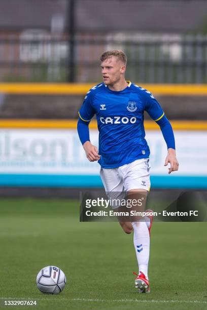 Jarrad Branthwaite of Everton on the ball during the pre-season friendly match between Southport and Everton U23 at Pure Stadium on August 07, 2021...