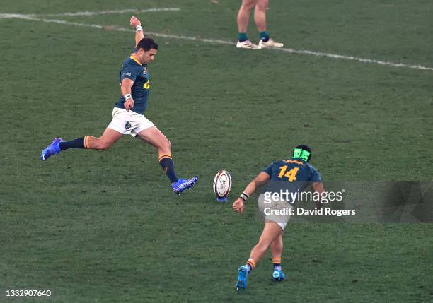 Morne Steyn of the South Africa Springboks, kicks the late match winning penalty, during the 3rd test match between the South Africa Springboks and...